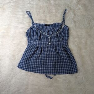 Blue and white plaid babydoll tank top